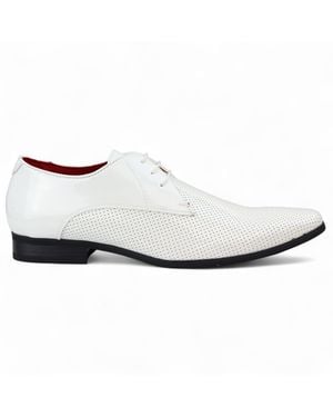 Infinity Leather Pointed Toe Formal Lace Up Perforated Shoes Faux Leather - White