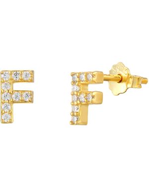 The Jewellery Stockroom 18Ct Plated Sterling Cubic Zirconia Initial Stud Earrings - Metallic