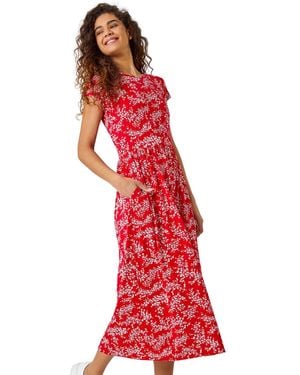 Roman Ditsy Gathered Skirt Stretch Midi Dress