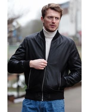 Ashwood Leather Lightweight Real Bomber Jacket - Black