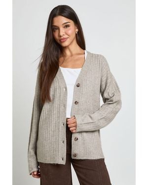 Boohoo Rib Knit Boyfriend Cardigan - Natural