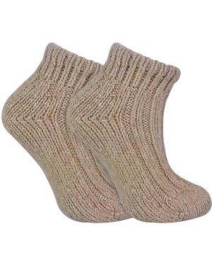 Sock Snob Dames Dikkeknit Wool Blend Enkellaars Sokken - Bruin