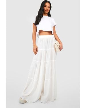 Boohoo Petite Tiered Cheesecloth Maxi Skirt - White