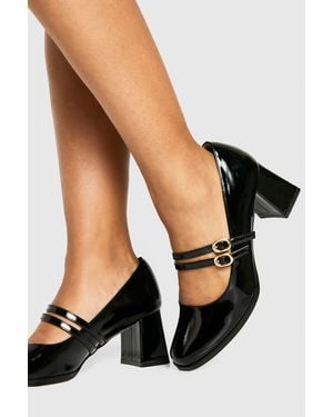 Boohoo Block Heel Double Strap Mary Janes - Black