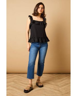Oasis Broderie Frill Detail Top - Blue