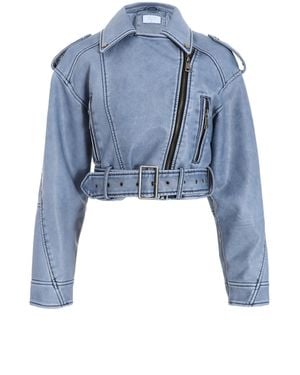 Quiz Faux Leather Oversized Biker Jacket - Blue