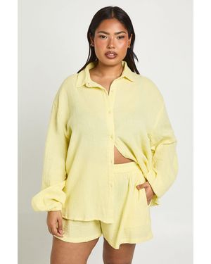 Boohoo Plus Cheesecloth Beach Short - Yellow