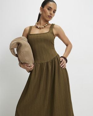 River Island Midi Dress Petite Sleeveless Square Neck - Green