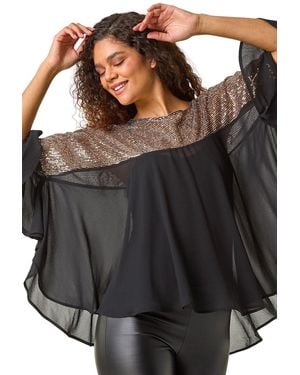 Roman Sequin Yoke Top - Black