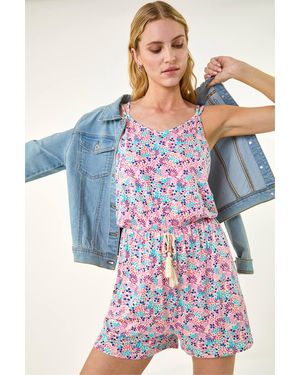 Roman Confetti Print Tassel Tie Playsuit - Blue