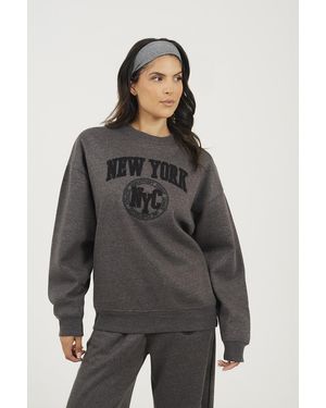 Brave Soul Crew Neck Embroidered Sweatshirt - Grey