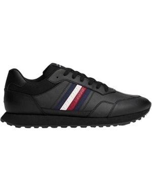 Tommy Hilfiger Eva Stripe Leren Trainers - Zwart