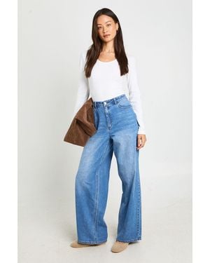 Boohoo Tall Mid Waist Loose Fit Wide Leg Jean - Blue