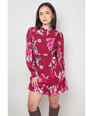 Oasis Petite Printed Stud Trim Chiffon Mini Dress - Red