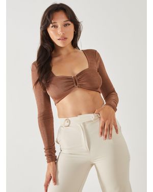 Pink Vanilla Long Sleeve Sweetheart Shimmer Top - Brown