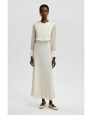 Touché Privé Robe Avec Manches En Mousseline - Naturel
