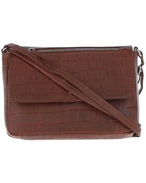 Ashwood Leather 'Valentina' Flap Over Croc Print Real Shoulder Bag - Brown
