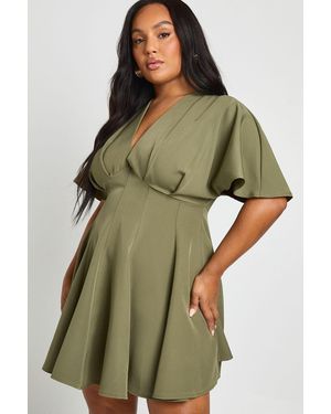 Boohoo Plus Pleated Skirt Skater Dress - Green