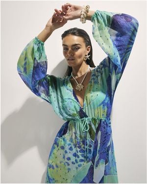 River Island Floral Print Maxi Beach Tunic Dress - Blue