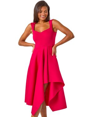 Roman Asymmetric Flared Hem Midi Dress - Pink