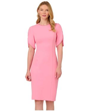 Adrianna Papell Knit Crepe Pearl Midi Dress - Pink
