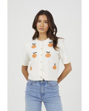 Brave Soul Short Sleeve Jacquard Knit Cardigan - White