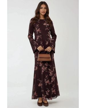Hiccup Floral Printed Modest Dress - Red