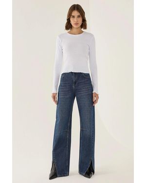 Hiccup Slim Fit Crew Neck Basic Top - Blue