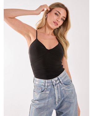 Pink Vanilla Slinky Twist Front Bodysuit - Black