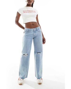 Hollister Low Rise Baggy Raw Hem Jeans - Blue