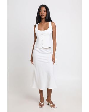 Boohoo Trim Detail Tailored Midi Skirt - White