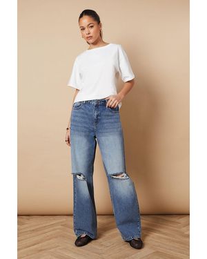 Oasis Denim Straight Leg Jean With Rips - Blue