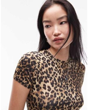 TOPSHOP Leopard Print Microfibre T-Shirt - Brown