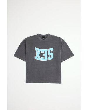 BoohooMAN Oversized Boxy Heavyweight Washed Sex Slogan T-Shirt - Blue
