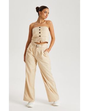 Urban Bliss Belted Wide Leg Tailored Trouser - Natural