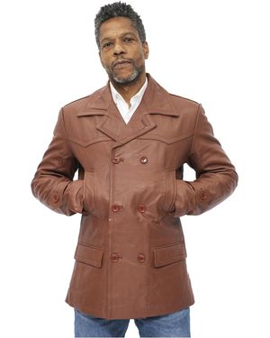 Infinity Leather Cowhide Peacoat-Krakaw - Brown