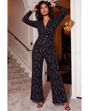 Roman Foil Print Wrap Jumpsuit - Black