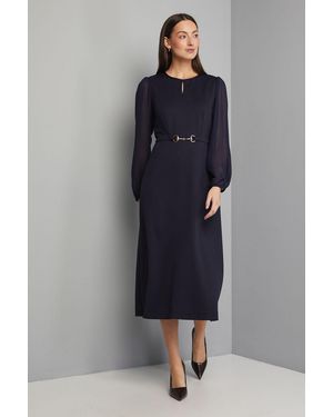 Wallis Ponte A-Line Midi Dress With Chiffon Sleeves - Blue