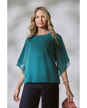 Izabel London Orchid Semi Sheer Cut Out 3/4 Sleeve Blouse - Green