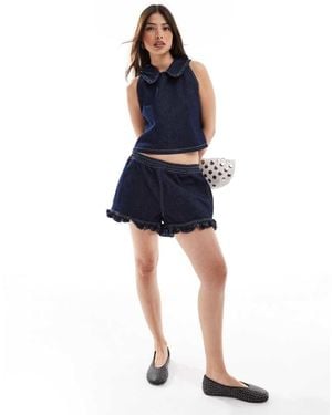 ASOS Denim Frill Shorts - Blue