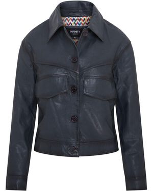 Infinity Leather Retro Biker Jacket - Blue