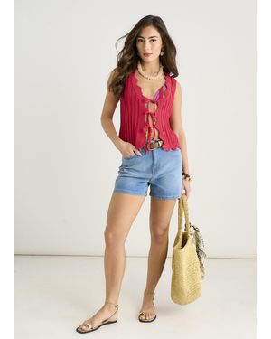 Gini London Scallop Crochet Tie Front Waistcoat - Multicolour