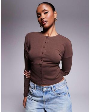 ASOS Long Sleeve Button Up Top With Ribbed Waist And Cuffs - Grey