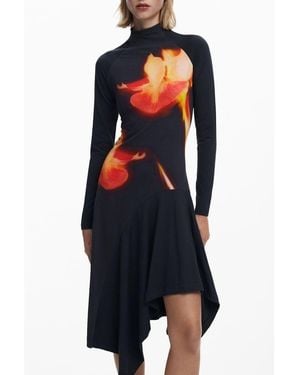 Desigual Bloemdruk Asymmetrische Jurk - Blauw