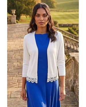Roman Scalloped Lace Trim Knitted Shrug - Blue
