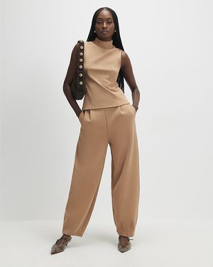 River Island Trousers Barrel Leg Cotton - Natural