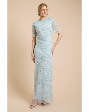 Oasis Linear Embellished Angel Sleeve Maxi Dress - Blue