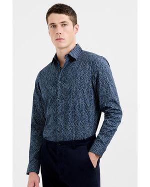French Connection Cotton Floral Print Long Sleeve Button-Up Shirt - Blue