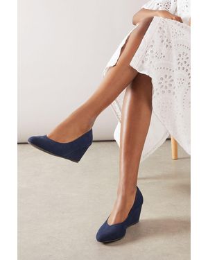 Wallis Wide Fit Daisy Almond Toe Mid Wedge Court Shoes - Natural