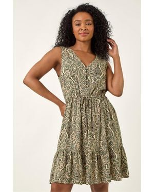Roman Petite Paisley Tie Waist Dress - Multicolour